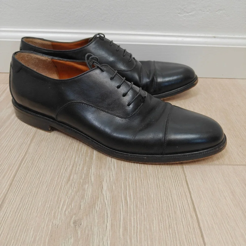 Salvatore Ferragamo Mens Oxford 11D Black Cap Toe Leather Classic Luxury Shoes